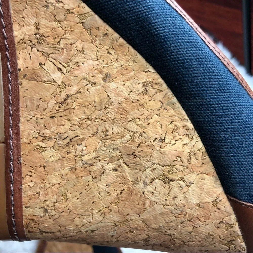 ANTONIO MELANI Blue/Brown/Cork Drew Wedge Sz 10